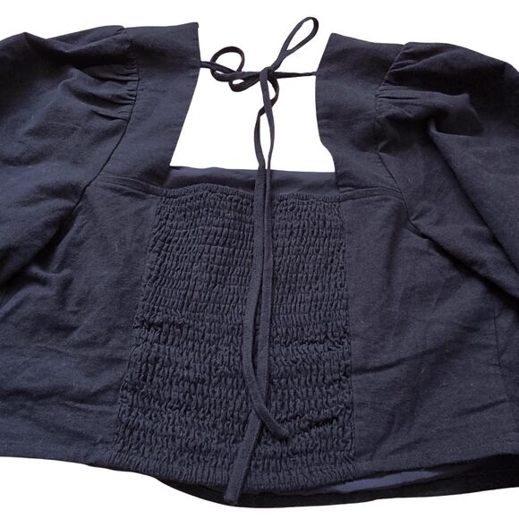 NWT Cider Plus 2X Navy Floral Embroidery Square Neck Curve Peasant Blouse Top - Picture 9 of 15